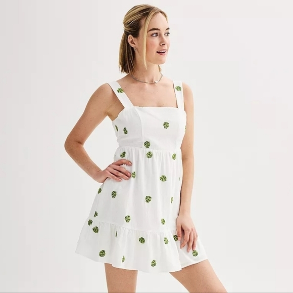 Rewind White Square Neck Mini Sundress L - Picture 1 of 4